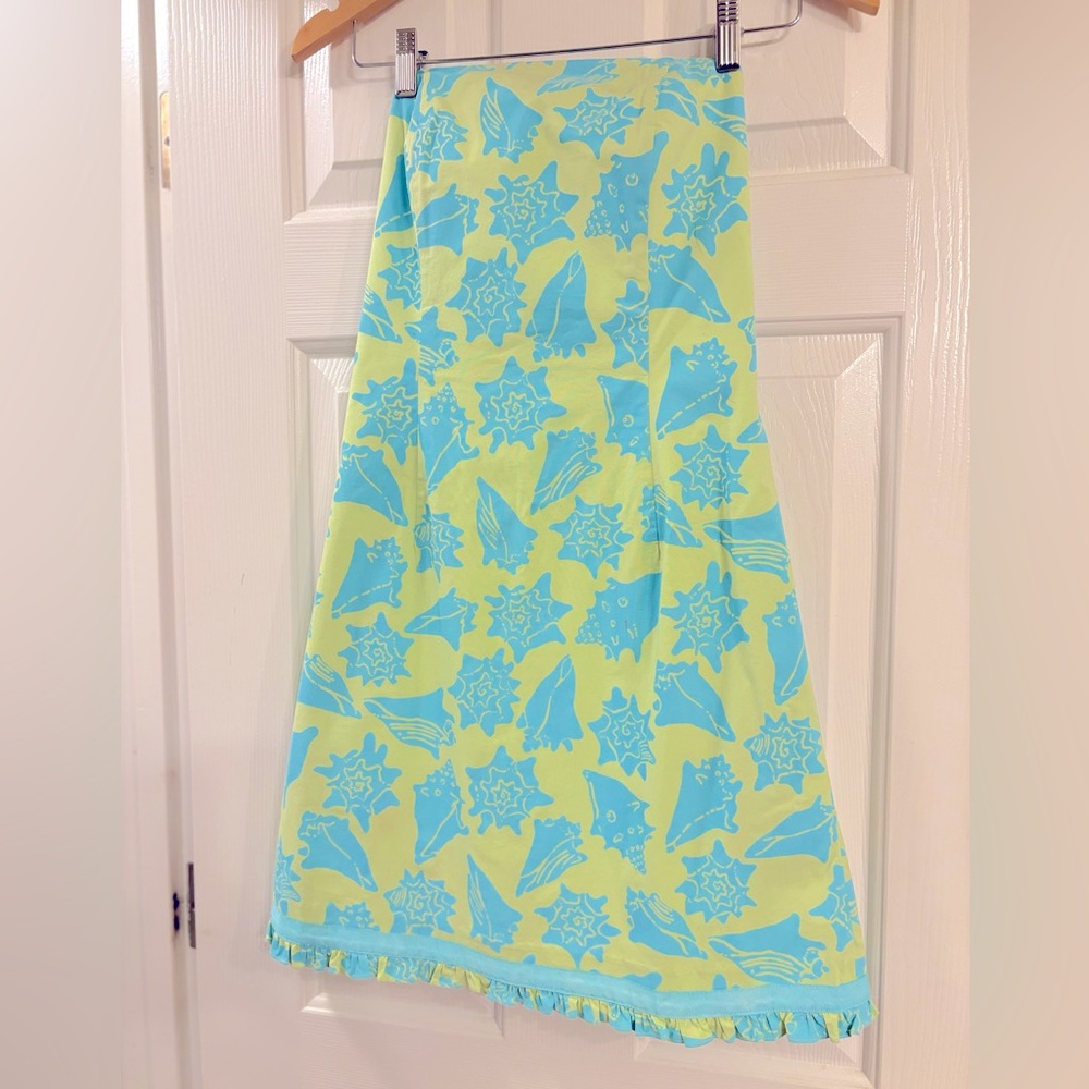 Lilly Pulitzer strapless dress, Guava Green Blue Conched Out Shell print, size 4